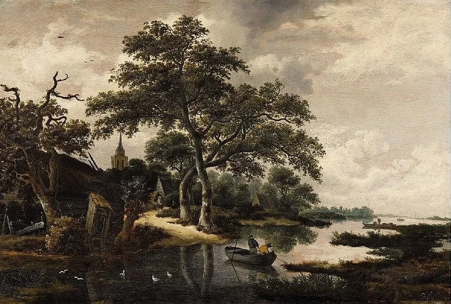 Paesaggio animato con pescatori
